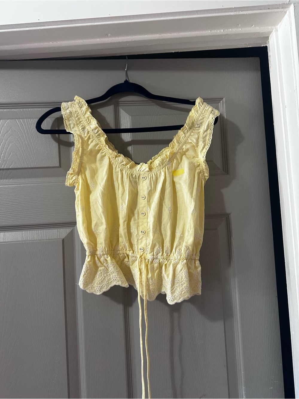 wild fable Pale Yellow Ruffle Button-Front Crop Top